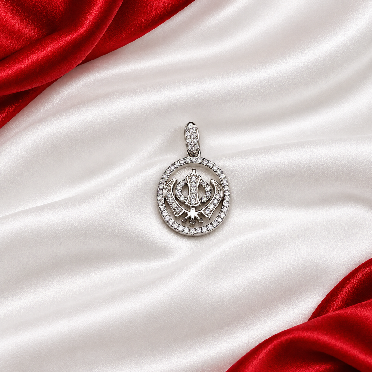 Khanda Sahib Sterling Silver 925 Pendent with American diamond SGP22