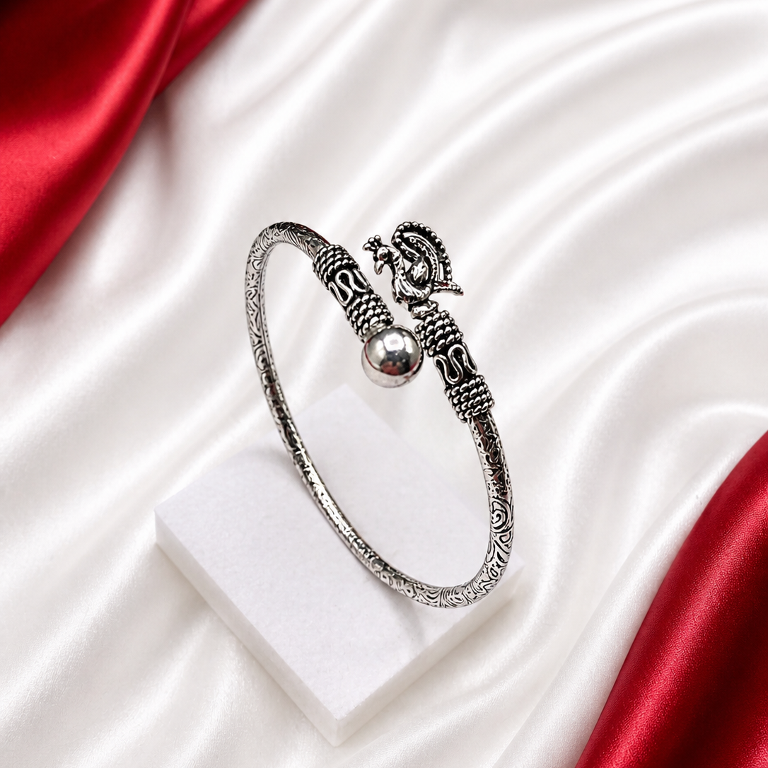 Women Peacock Open Bangle (Kada) 925 Silver Bracelet WOB05