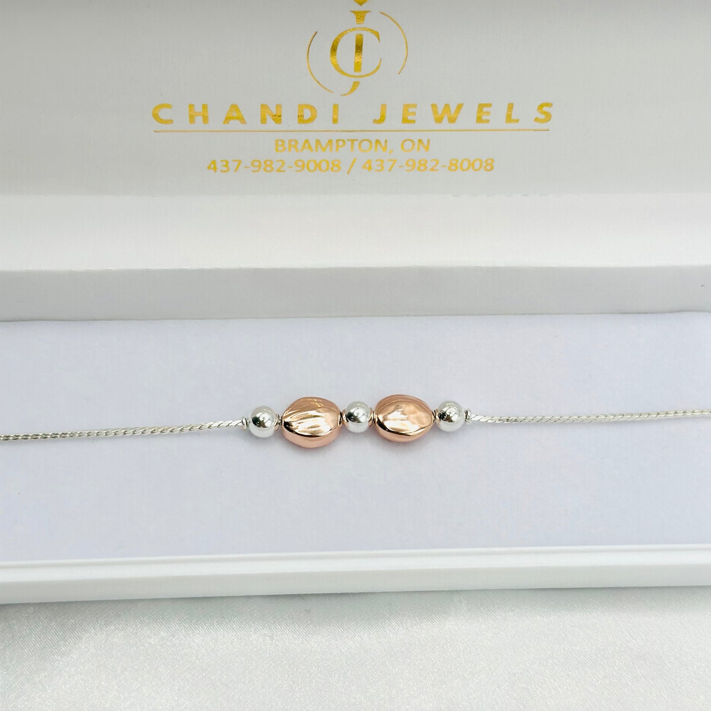 Rosegold Silver Oval Beads 925 Silver Rakhi MRI07