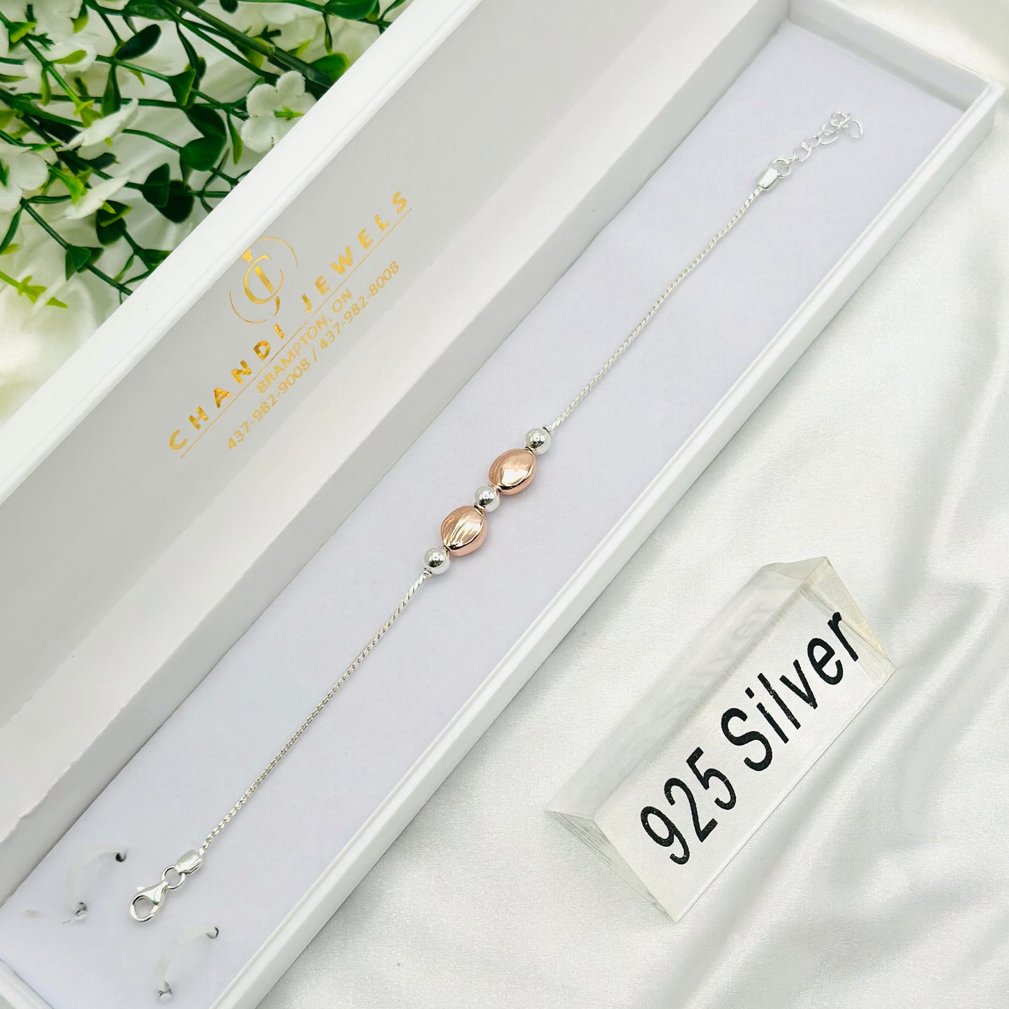 Rosegold Silver Oval Beads 925 Silver Rakhi MRI07