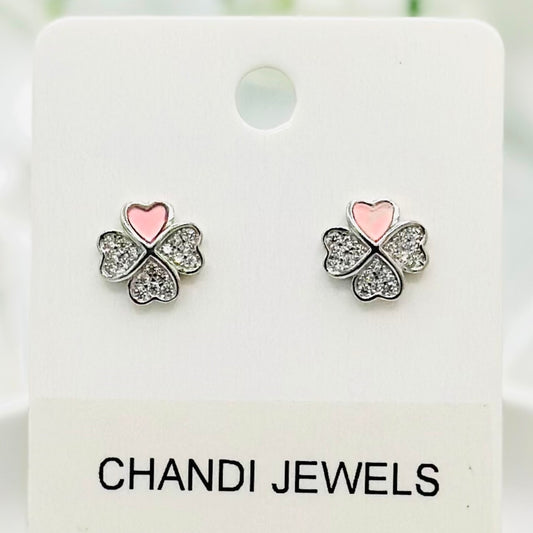 Pink Enamel Clover 925 Sterling Silver Earrings ERW06