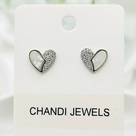 White Enamel Heart 925 Sterling Silver Earrings ERW07