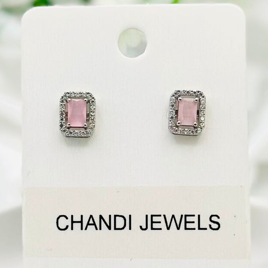 Pink Emerald cut 925 Sterling Silver Earrings ERW10