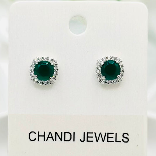Green Emerald round 925 Sterling Silver Earrings ERW12