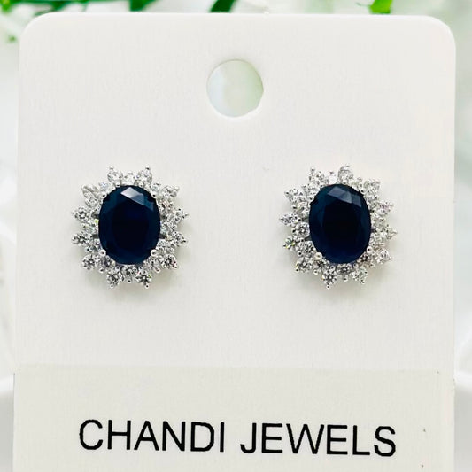 Blue Oval Stud 925 Sterling Silver Earrings ERW17