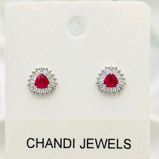 Maroon Triangle Stud 925 Sterling Silver Earrings ERW15