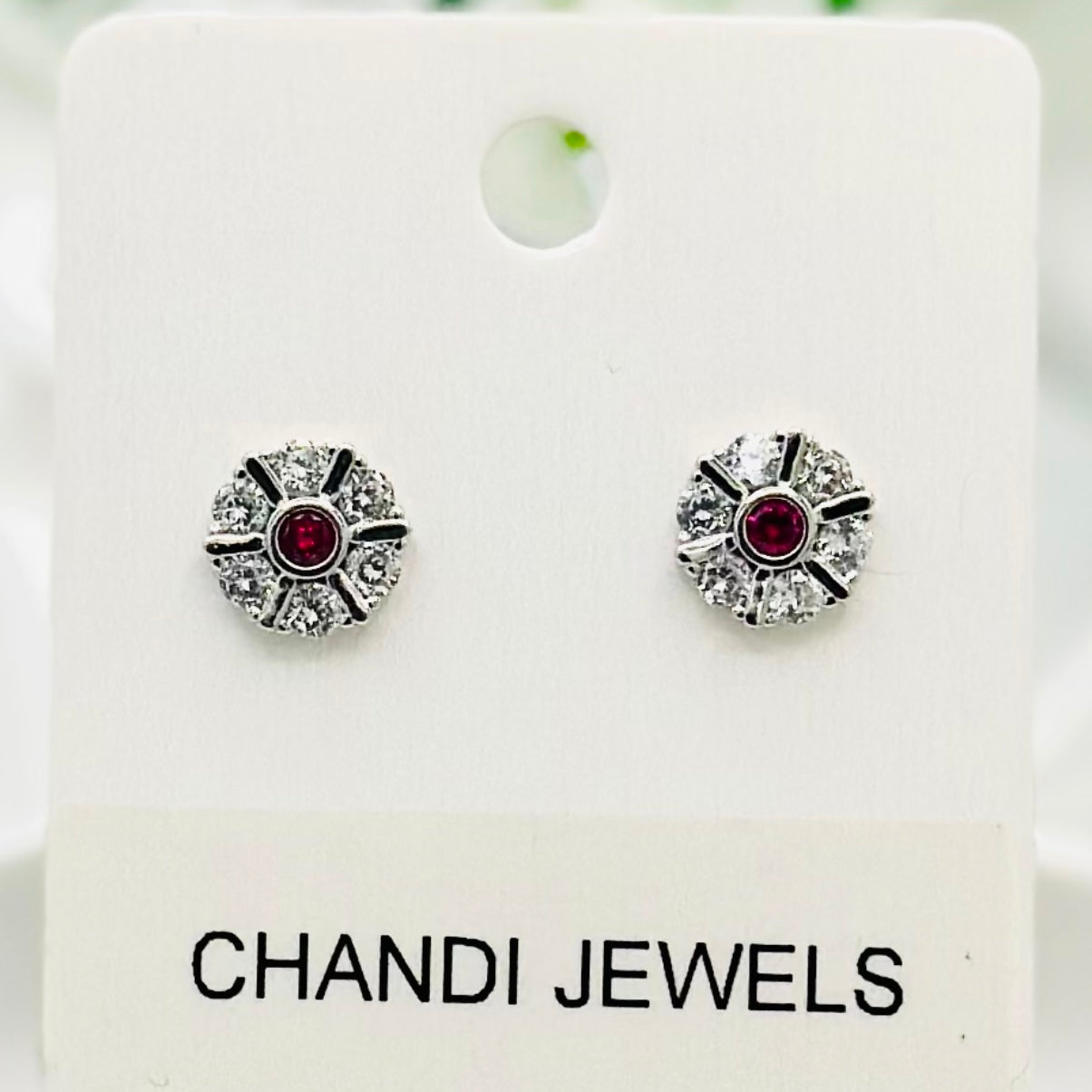 Round Red Stud 925 Sterling Silver Earrings ERW19