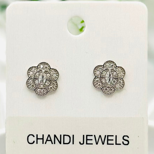 Round Flower Stud 925 Sterling Silver Earrings ERW23