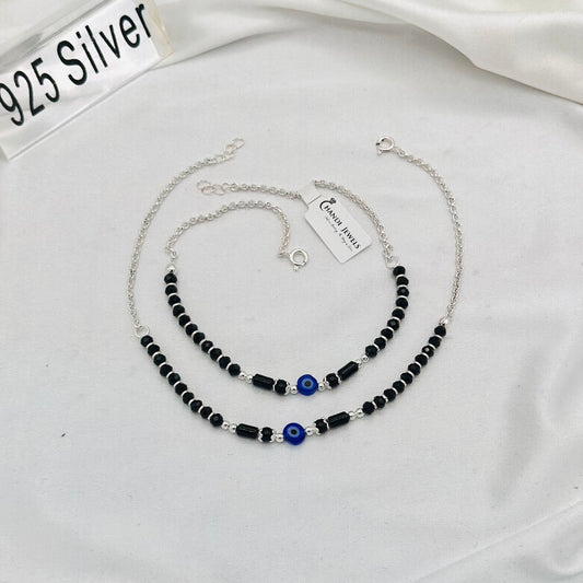 Women Adjustable 925 Sterling Silver Nzaraiya Blue Evileye  Chain Anklet WAS16