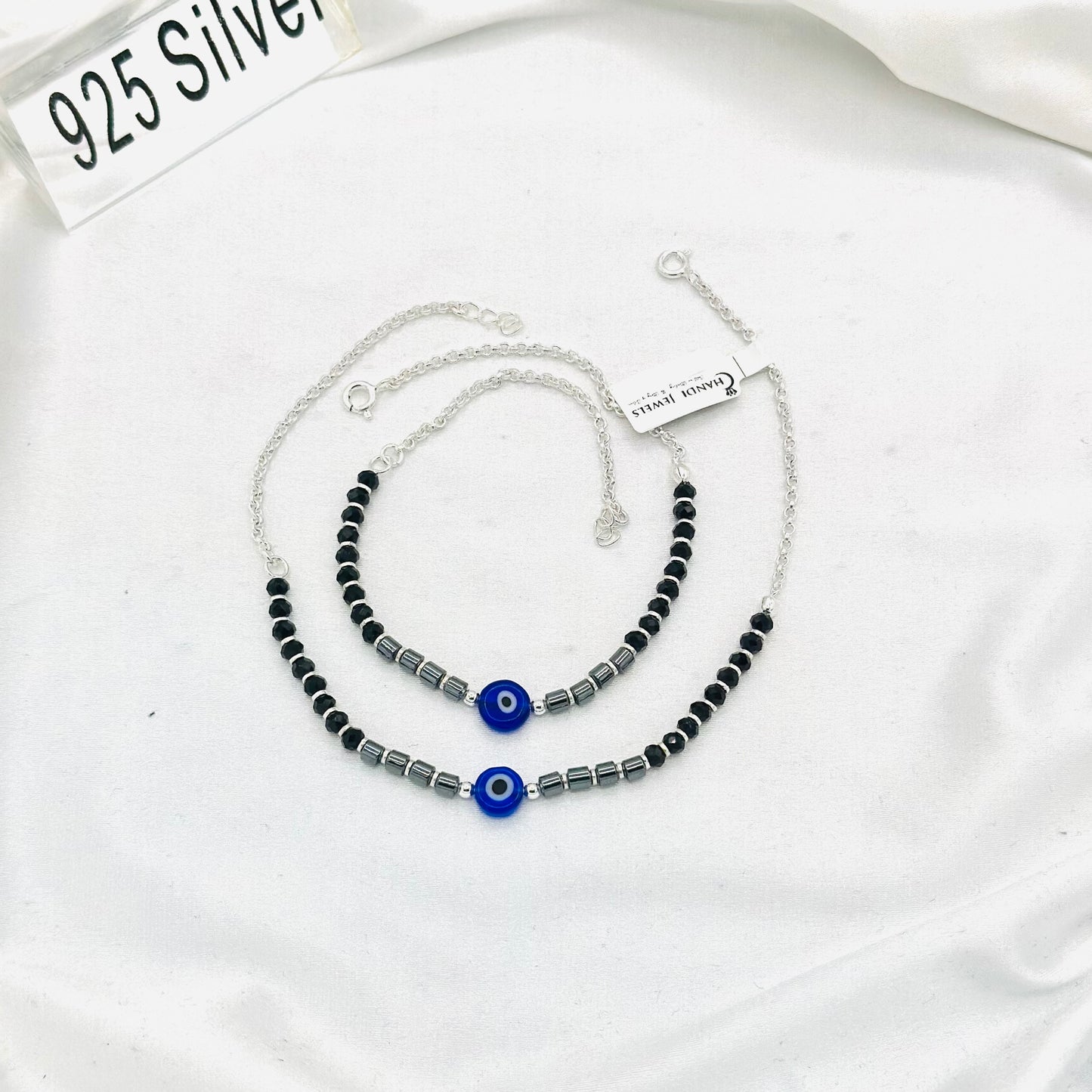Women 925 Sterling Silver Nazariya with Blue Evileye Anklet WAS15