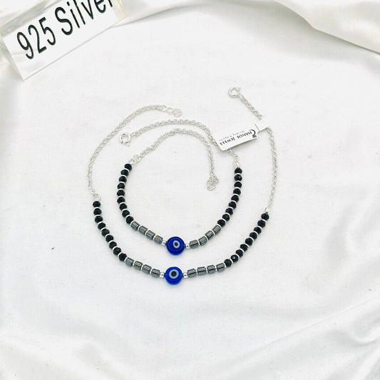 Women 925 Sterling Silver Nazariya with Blue Evileye Anklet WAS15 (SINGLE)