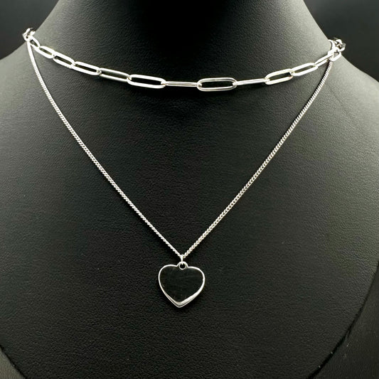 Heart Double Stack Silver Necklace WNI39