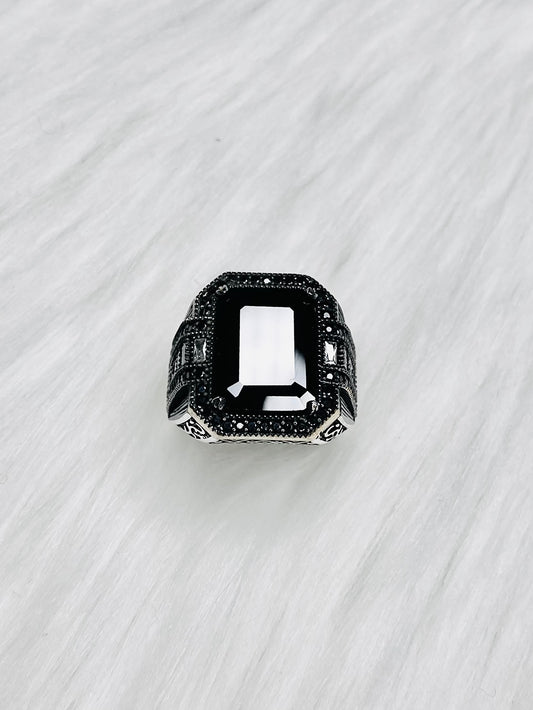 Mens Black Oxidized Onyx Turkish Ring MRB06