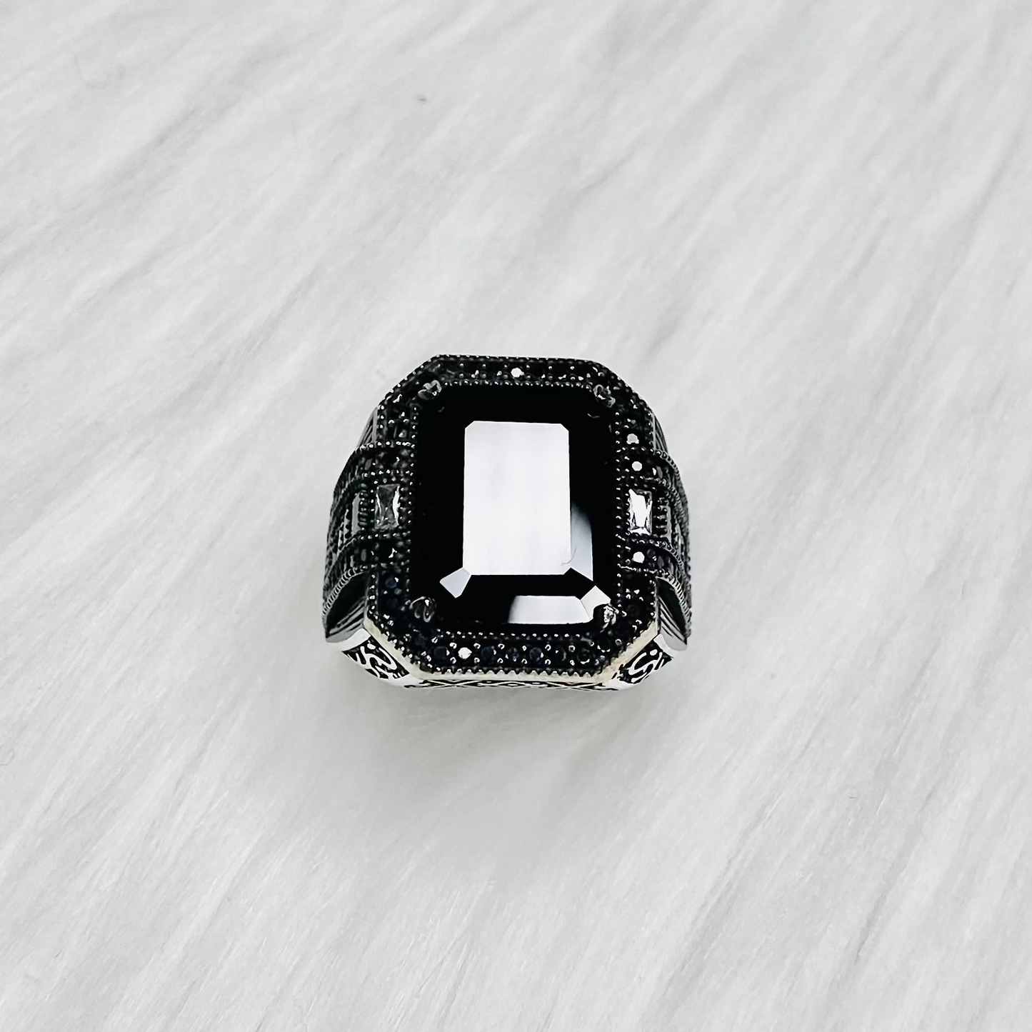 Mens Black Oxidized Onyx Turkish Ring MRB06