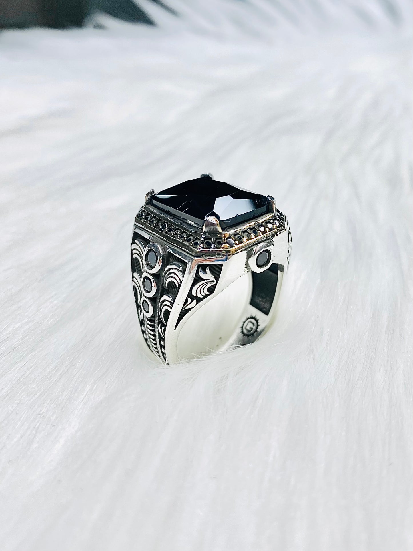 Mens Oxidized Black Onyx Turkish Ring MRB07