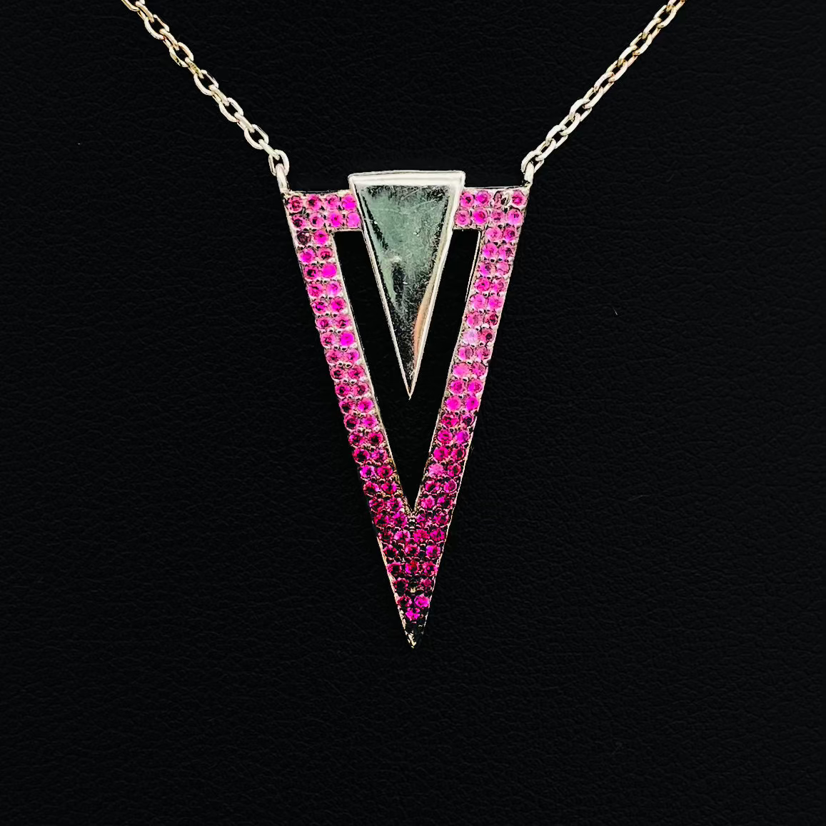 Geometric Pink Triangle Silver Necklace WNI25