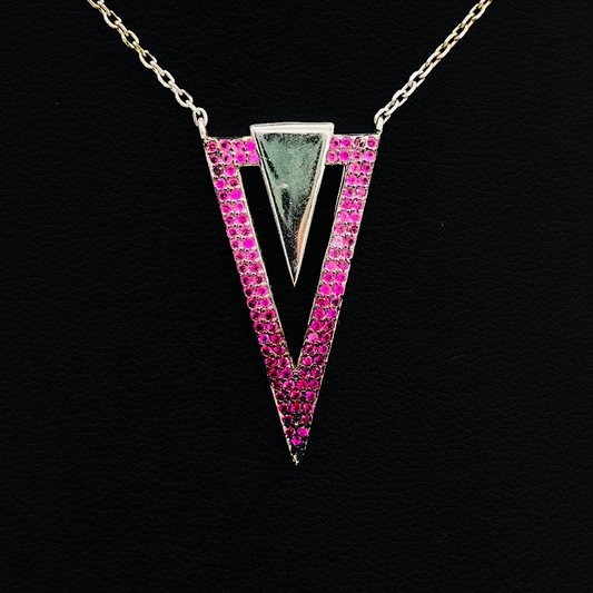 Geometric Pink Triangle Silver Necklace WNI25