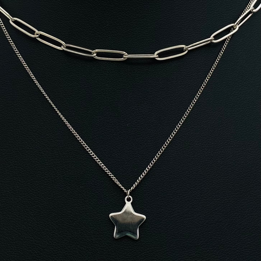 Star Double Stack Silver Necklace WNI33
