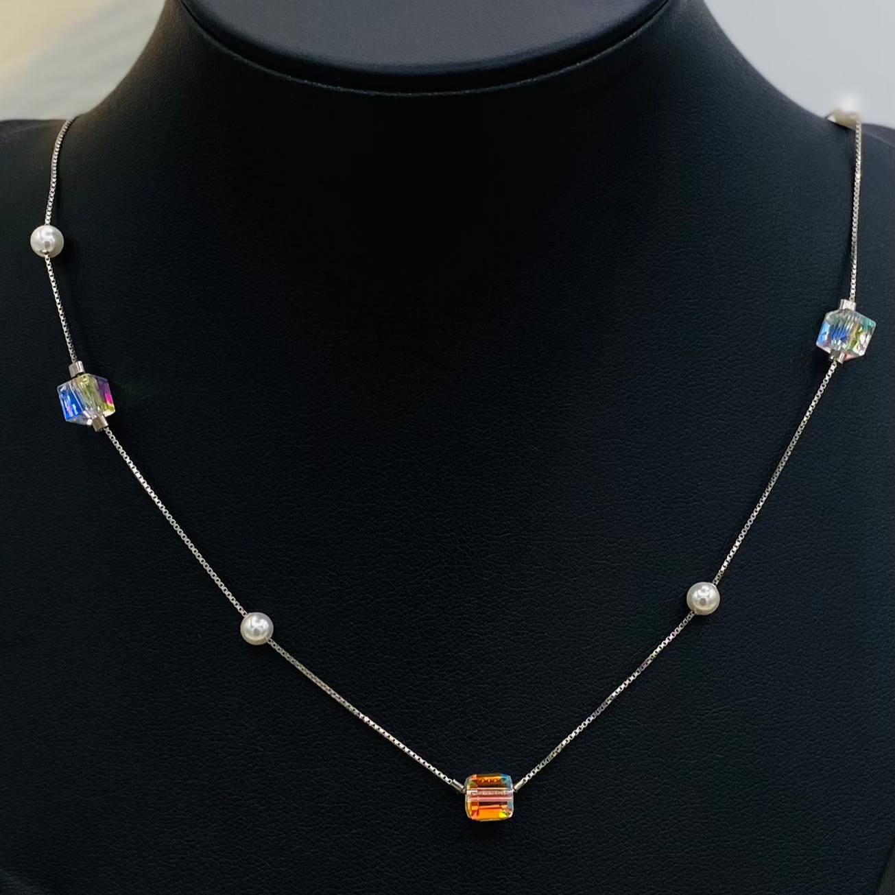 Women Crystal Pearl Silver Chain WCS06