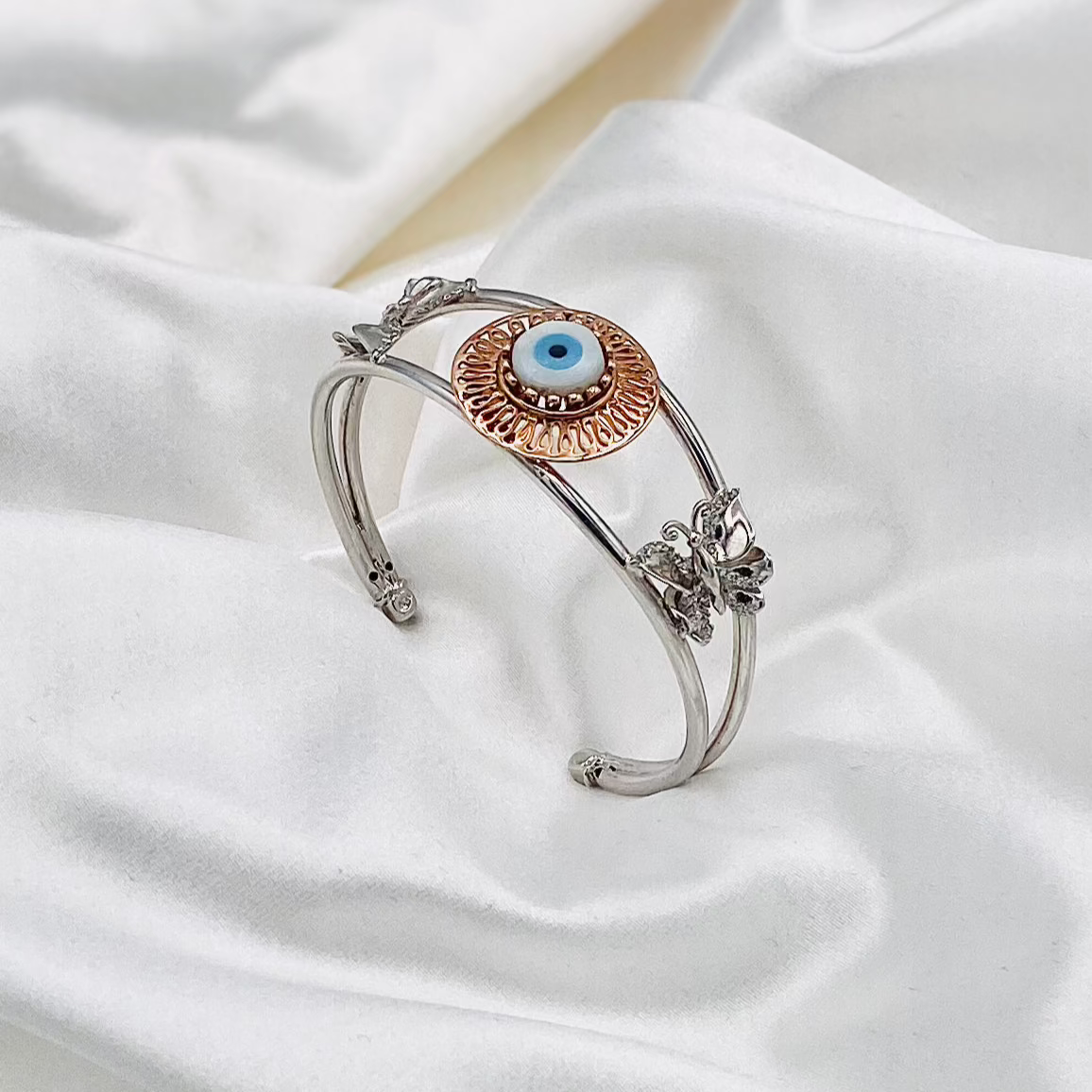 Evileye Butterfly Womens Silver Rosegold Bangle Bracelet LKB11