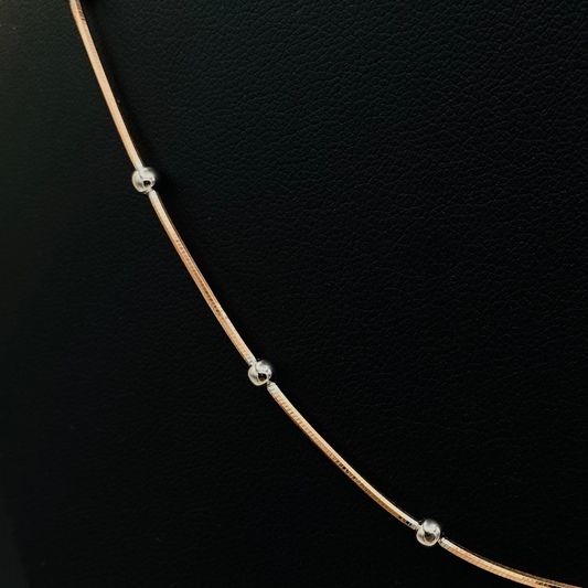 Women Beaded Silver Chain with RoseGold Plating and Silver Beads WCR04