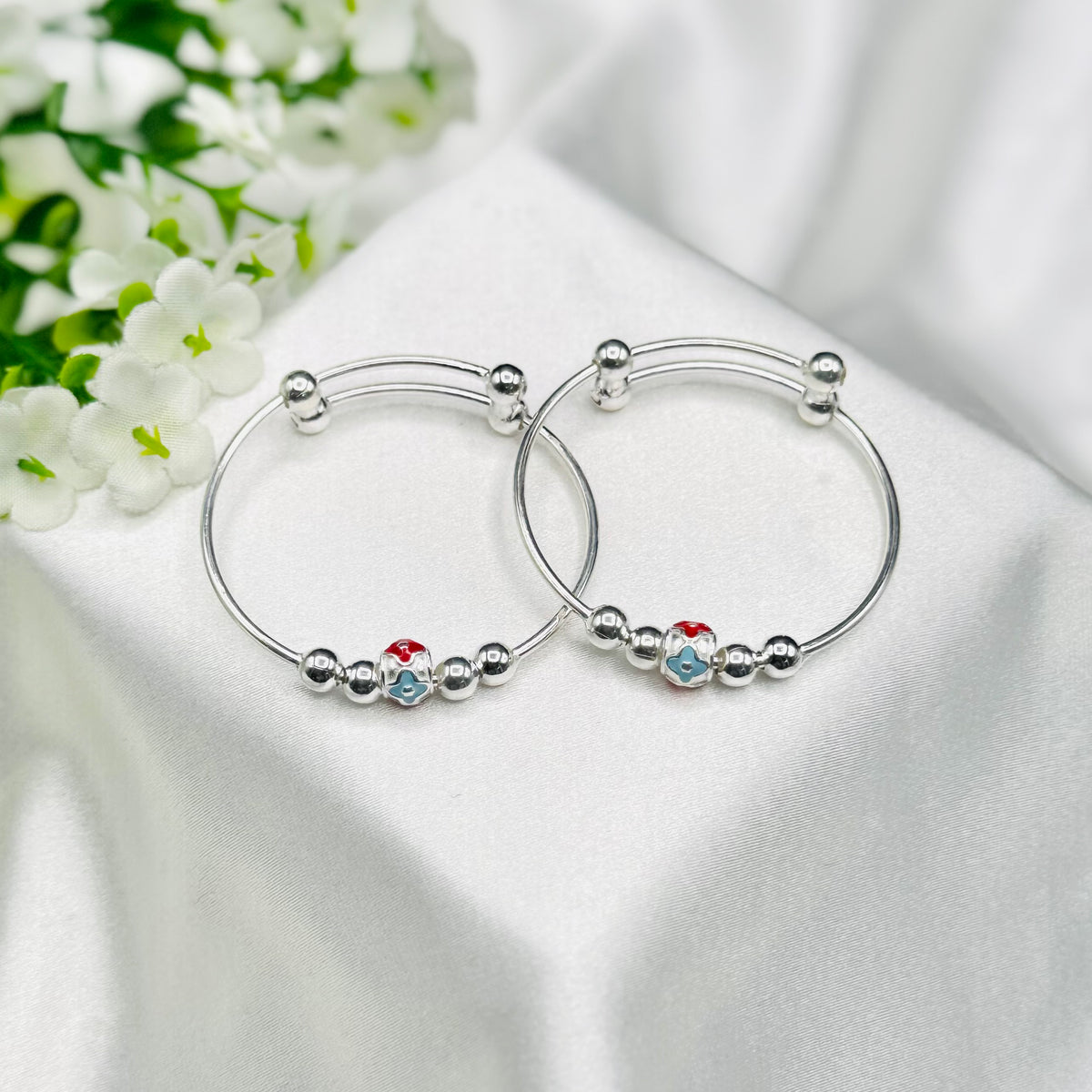 Coloured Charm Kids Adjustable Bangle 925 Sterling Silver BKS36