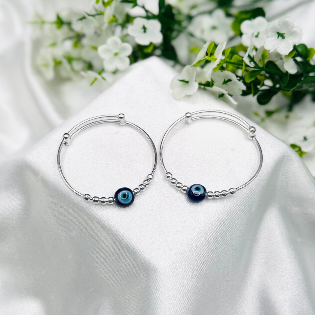Evil eye Kids Adjustable Bangle 925 Sterling Silver BKS08