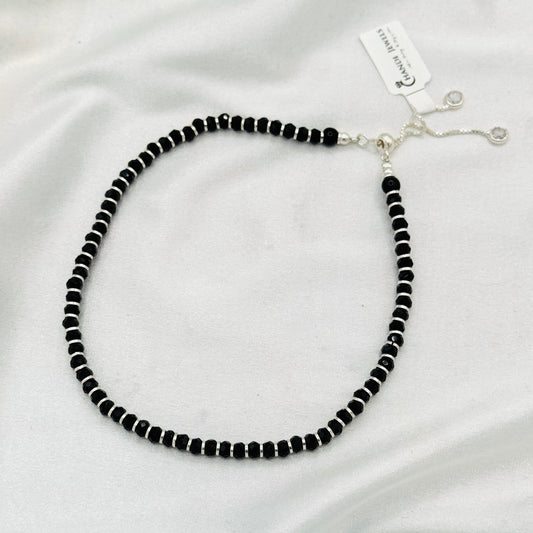 WAB01 Silver Adjustable Black Beads ANKLET For Women