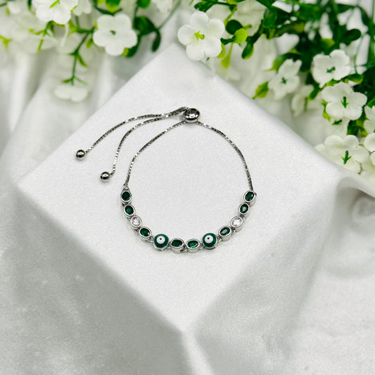 Verstellbares Armband mit grünem Nazar-Auge aus 925er Silber WBE12