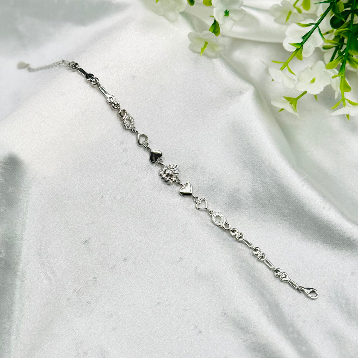 Women Infinity & Heart 925 Silver Chain Bracelet WBI45