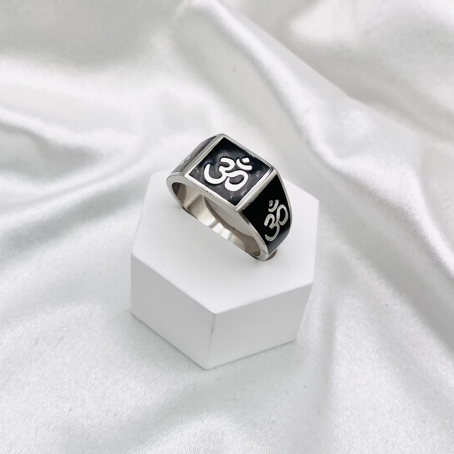 Mens Om Symbol Black Enamel Ring MRB18