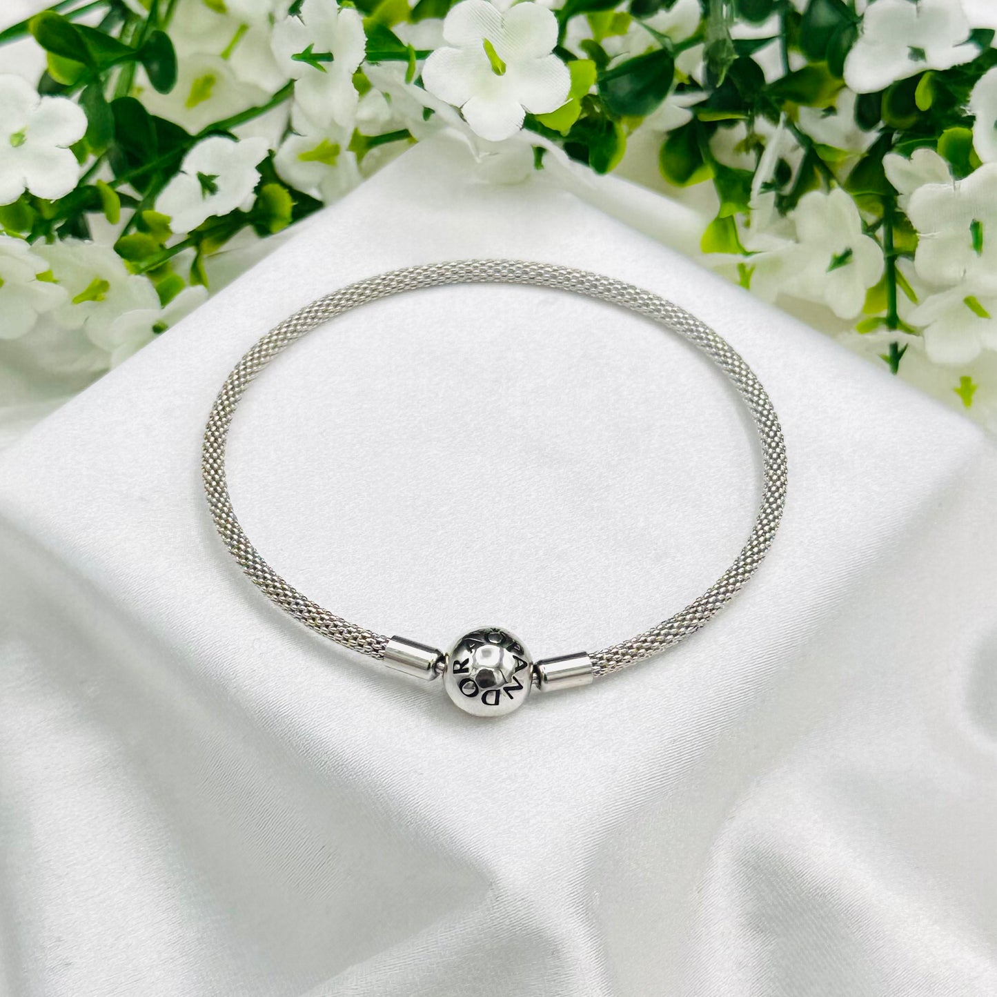 Pandora Ball Clasp Braided Bangle 925 Sterling Silver Bracelet PDB16