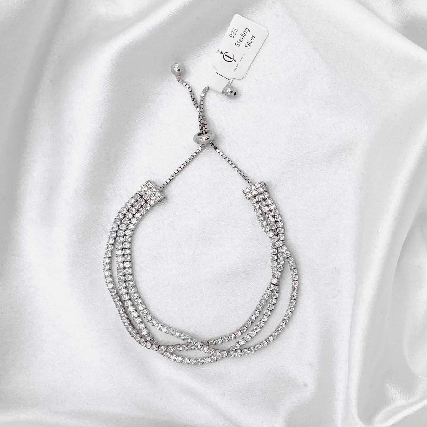 WBT05 Women Triple Layered Moissanite Tennis Bracelet In Sterling Silver, Rhodium Finish