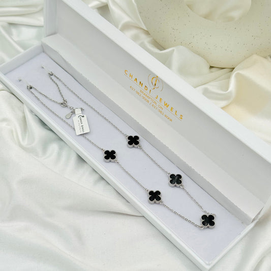 Van Cleef Black 5 Clover Women Necklace WNV14