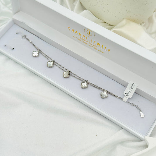 Women Vancleef white clover stack bracelet WBV11