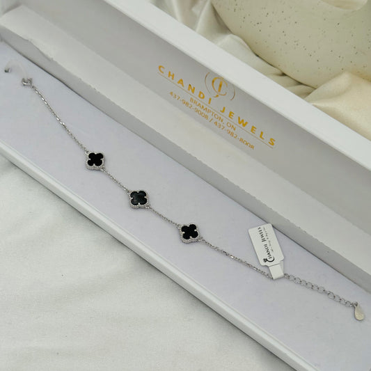 Vancleef Triple Green Clover 925 Sterling Silver Bracelet WBV18