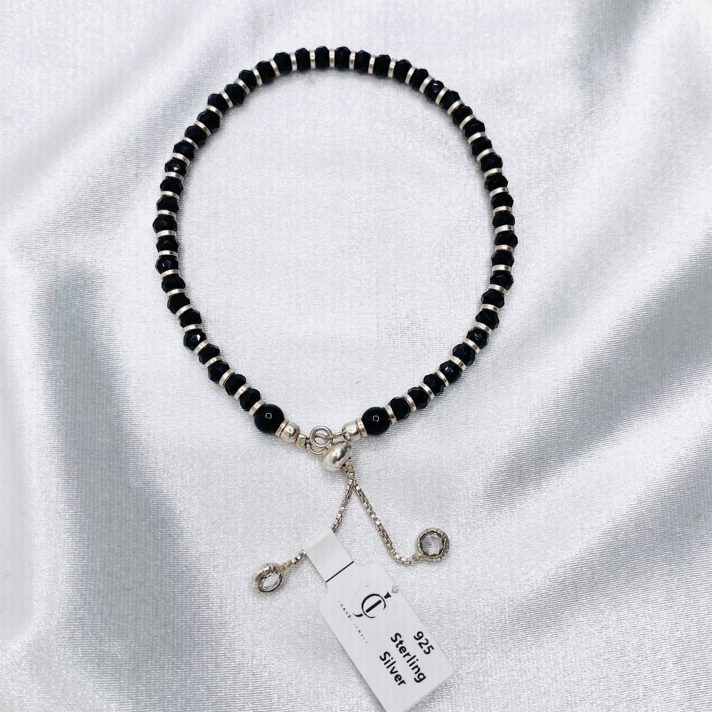 WBI12 Silver Adjustable Black Beads Bracelet For Women