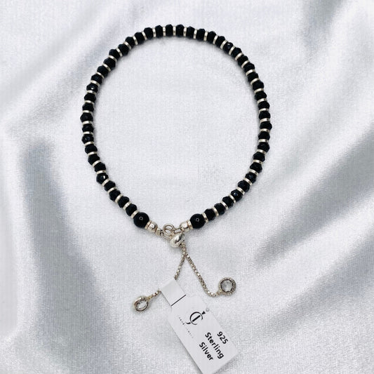WBI12 Silver Adjustable Black Beads Bracelet For Women