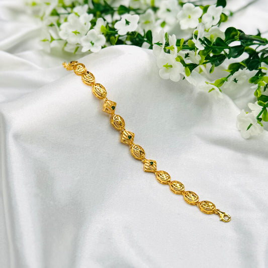 925 Silver Gold Plated Chain Bracelet with green stone WBI48