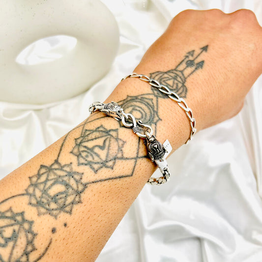 Men's Round Braided Paperclip Oxidized 925 Silver Bracelet MBO08