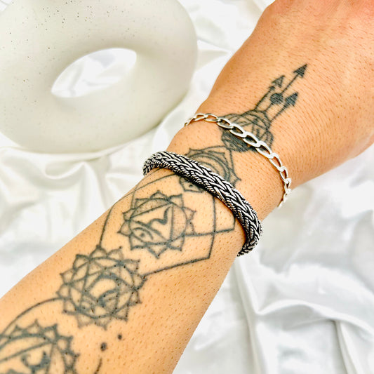 Men's Woven Chain Oxidized 925 Silver Bracelet MBO09