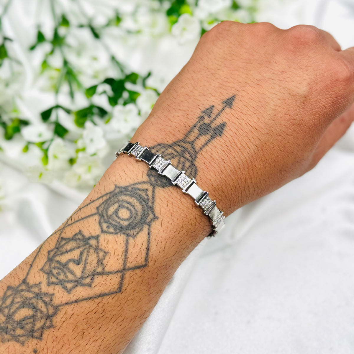 Mens 925 Silver Bracelet with stones MBI29