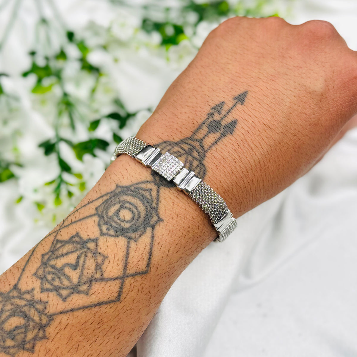 Mens 925 Silver Bracelet with stones MBI30