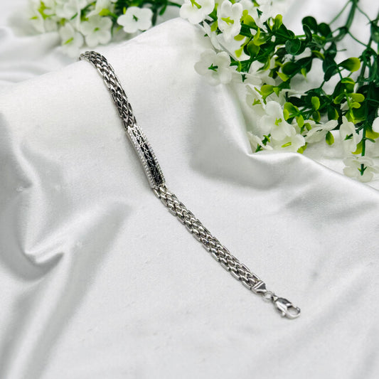 Herrenarmband aus 925er Silber mit schwarzer Emaille und Steinen MBI34