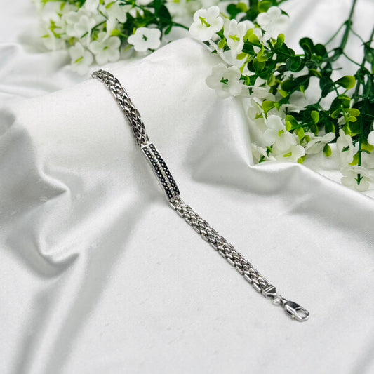 Herrenarmband aus 925er Silber mit schwarzer Emaille & Steinen MBI35