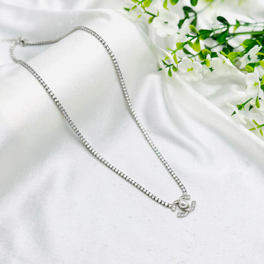 Women 925 Silver Channel Inspired Tennis Necklace WTN04