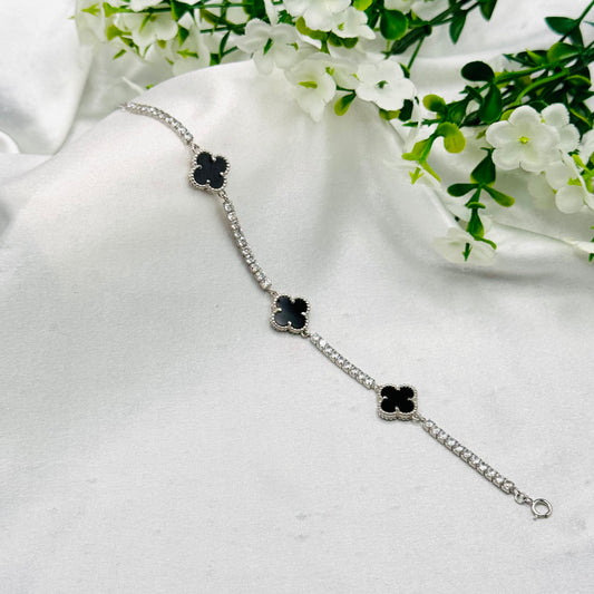 Vancleef 3 Black Clover Tennis-Armband in Silber WBV26