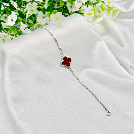 Van Cleef Armband mit einem einzelnen Kleeblatt, kastanienbraun, Silber, WBV28