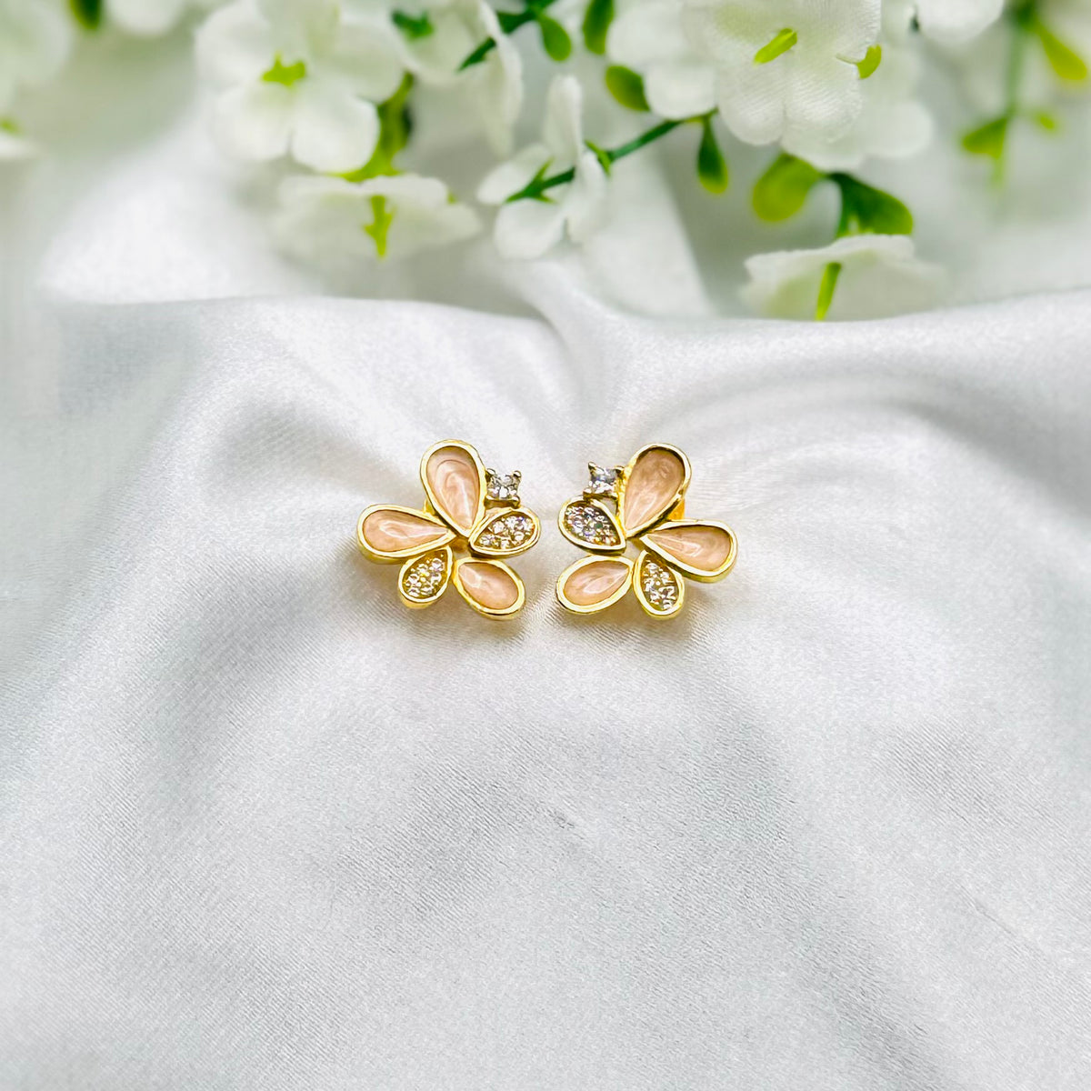Women Floral Enamel Earrings with 22k Gold Plating WGE01
