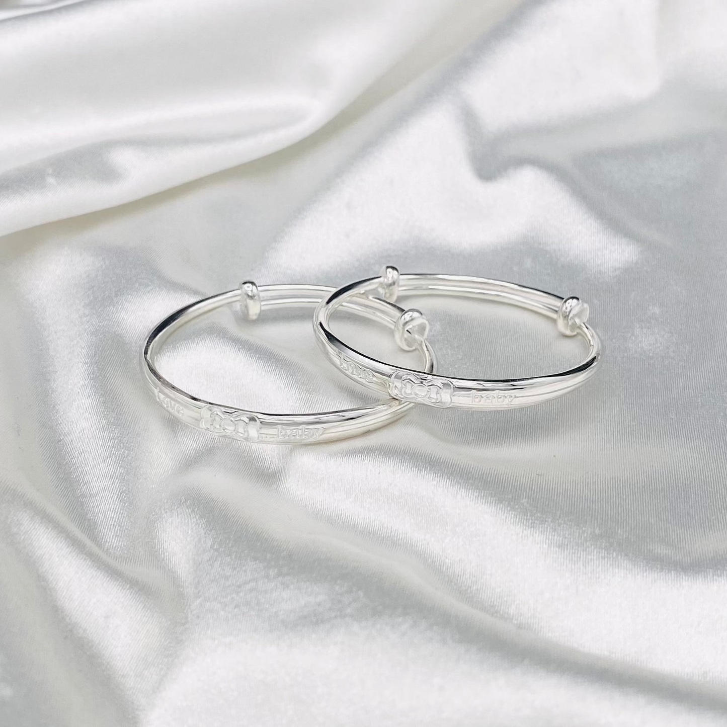 Baby Pure Silver Flower Engraved Adjustable Bracelet BKP08